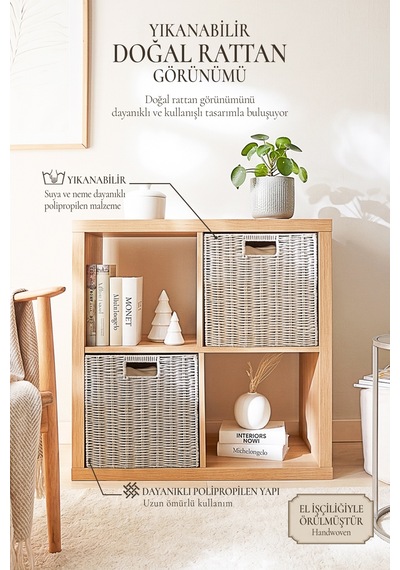 Ocean Home Textile 2'li Yıkanabilir Gri Pp Rattan Sepet Set 33 X 33 X 33 Cm