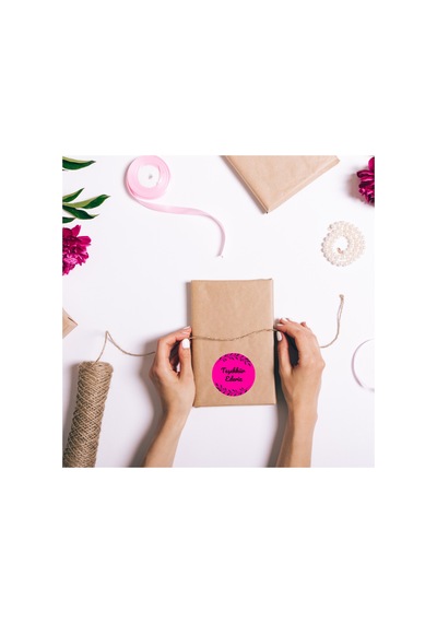 Koyu Pembe 4x4 Cm Yapraklı Teşekkür Ederiz-yuvarlak Yapışkanlı Ürün Ambalaj,paket Etiketi-pp-96 Adet
