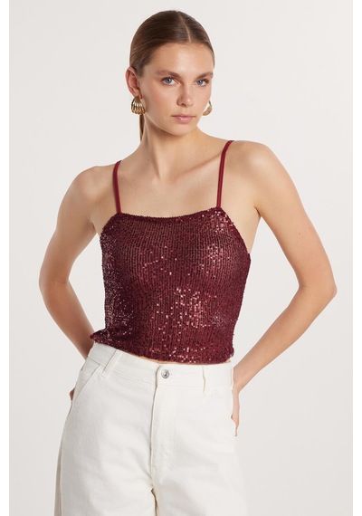 Tudors Kadın Slim Fit Dar Kesim Bordo Sıfır Kol U Yaka Bluz-33336