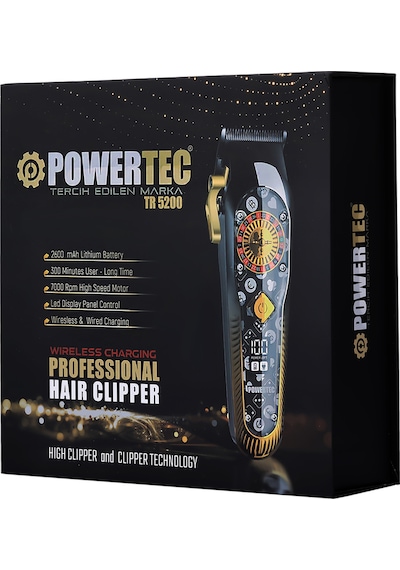 Powertec TR-5200 Wireless Şarjlı Profesyonel Saç Sakal Kesim  Makinesi