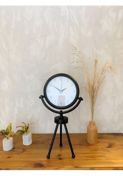 Siyah Metal Mini Tripod Zarif Masa Saati 45 26 Cm Renkli