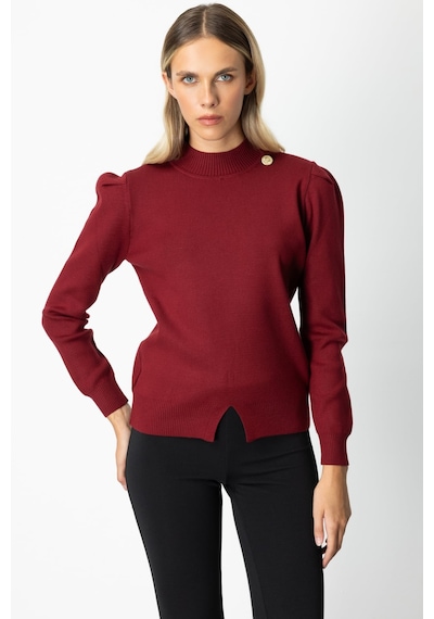On Minimalist Uzun Kol Yüksek Yaka Kadın Kazak - Crop Kesim Bordo