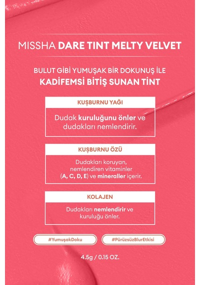 Uzun Süre Kalıcı, Bulaşma Yapmayan, Kadifemsi Bitiş Sunan Tint Dare Tint Melty Velvet Rose Letter 0 59802458