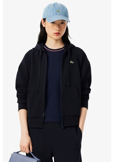 Lacoste Relaxed Fit Womens Sweatshirt Rahat Kesim Organik Pamuk Kapüşonlu Kadın Sweatshirt Lacivert