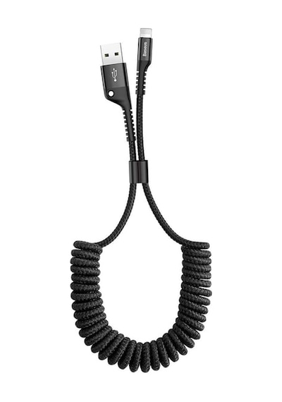 Baseus Fish Eye Spiral Lightnin Usb Apple Uyumlu iPhone 14-13-12-11 Kablo Siyah