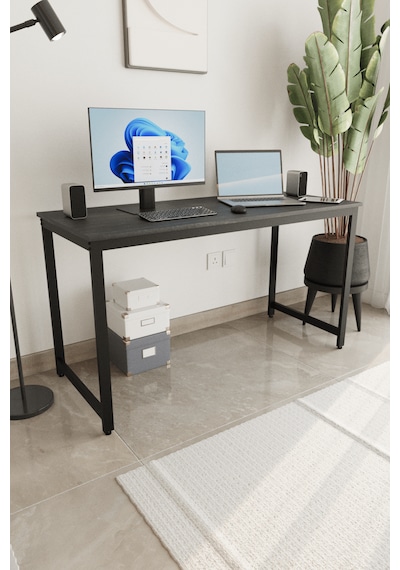 Siyah 140x60 Çalışma Masası, Bilgisayar Masası, Ofis Masası, Metal Ayaklı Siyah