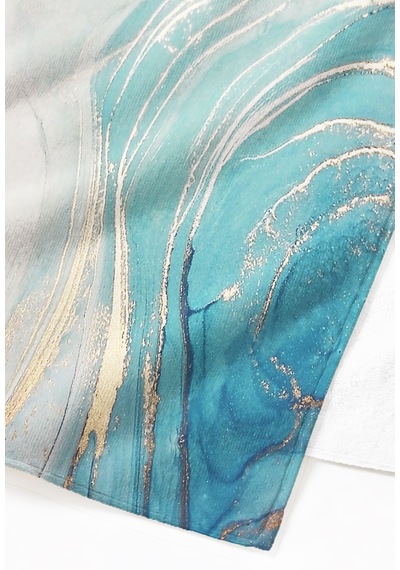 Mermer Desenli Mavi Beyaz Plaj Havlusu - Modern Akdeniz Gold Detaylı Hızlı Kuruyan Mikrofiber Havlu Serin Bulut