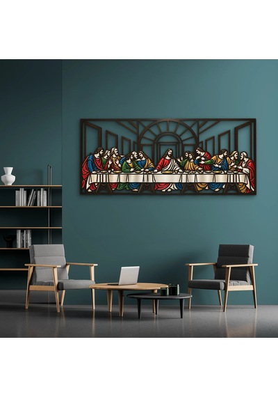 Lazer Kesim Son Akşam Yemeği - Metal Tablo - Dec0195 150 X 65 Cm Çok Renkli