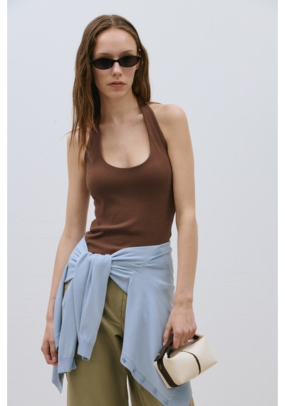 Suud Collection Kahverengi Tara Halter Top