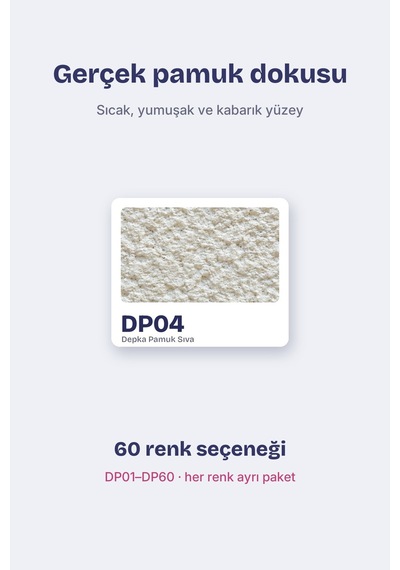 Depka Pamuk Sıva Dp04 2 Kg 7-8 M² İpek Sıva Alternatifi Isı Ve Ses Yalıtımlı Dekoratif Sıva