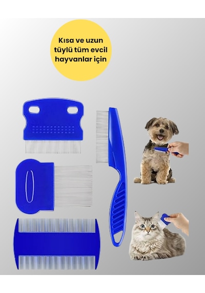 Kedi, Köpek Ve Küçük Hayvanlar İçin 4 Parça Ergonomik Tarak Takım