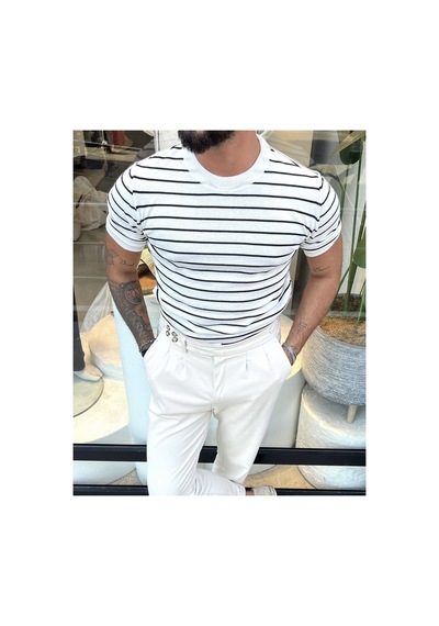 Cool Tarz Erkek Mat Beyaz Kısa Kollu Fitilli Akrilik-pamuk Karışımlı Triko T-shirt Mat Beyaz Mat Beyaz Cool Tarz Erkek Mat Beyaz Kısa Kollu Fitilli Akrilik-pamuk Karışımlı Triko T-shirt Mat Beyaz Mat Beyaz