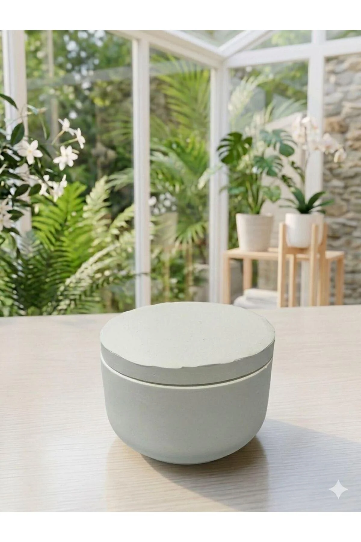 Okyanus Kokulu Yuvarlak Küçük Dekoratif Mum %100 Soya Wax Beyaz - Mavi
