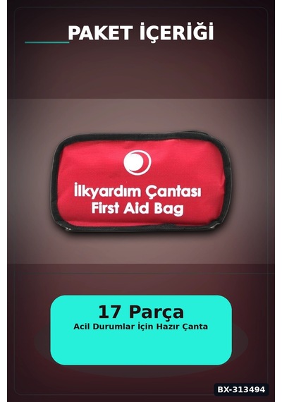 Fermuarlı Polyester Çantalı 17 Parça Acil İlk Yardım Seti Araba Ev Ofis Bx-313494
