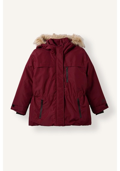 Defacto Çıkarılabilir Suni Kürk Yaka Kapüşonlu Polar Astarlı Fermuarlı Şişme Kayak Montu Kız Çocuk F4480a826wnbr115 Bordo-br115