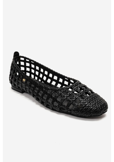 Luvishoes Elvarıs Siyah Örgü Desenli Kadın Babet Ayakkabı Siyah