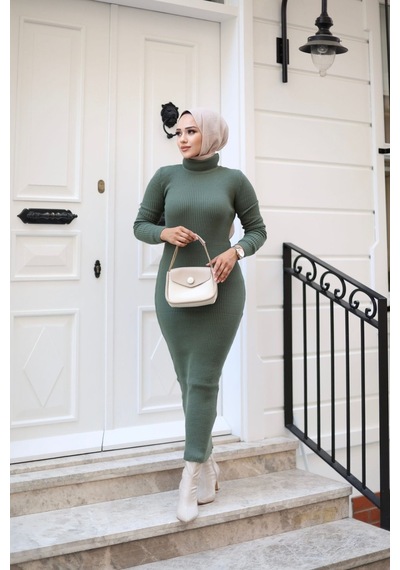 Hira Life Fashion Kadın Elbise Tesettür Giyim Balıkçı Yaka Ve Dar Kesim Triko Kalem Elbise Haki Haki Hira Life Fashion Kadın Elbise Tesettür Giyim Balıkçı Yaka Ve Dar Kesim Triko Kalem Elbise Haki Haki