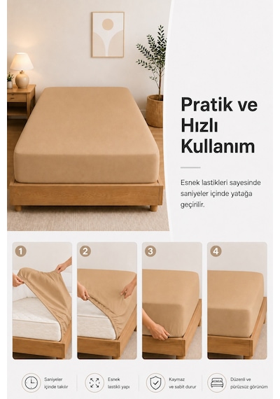 %100 Pamuk Penye Lastikli Çarşaf - Çift Kişilik Kahverengi