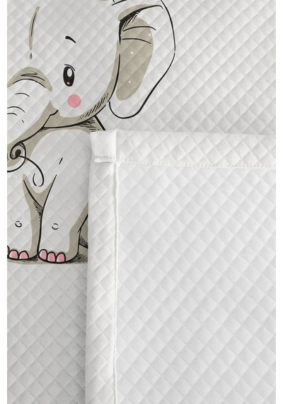 Evimde Bambaşka Pembe Fil Kız Çocuk Pike Takımı - Sevimli Gri Bebek Odası Mevsimlik Yatak Örtüsü - 160x220  CM