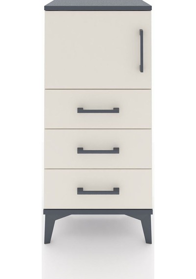 Arges Komodin Tek Raflı 3 Çekmeceli Tek Kapaklı 44x30x96 Antrasit-aytaşı Antrasit