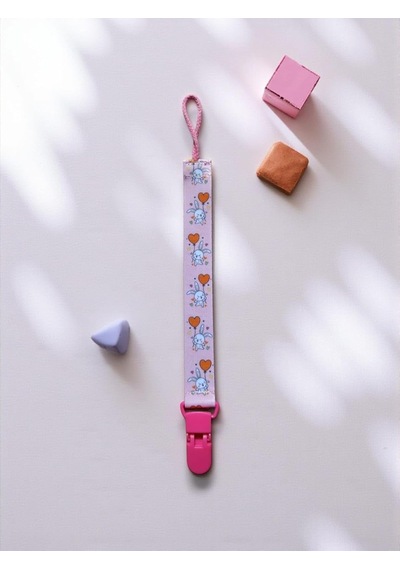 2'li Pembe Tavşan Ve Renkli Kalp Desenli Plastik Klips Emzik Askısı Çok renkli