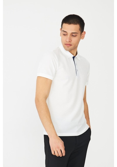 Beyaz Modern Kesim Polo Yaka Erkek T-shirt Beyaz