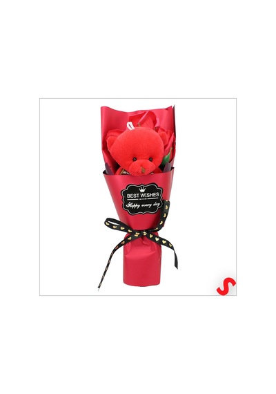 Pvc Kutulu,pelüş Ayıcıklı Yapay Güllü Mini Çiçek Buketi 26cmx8,5cm Renkli