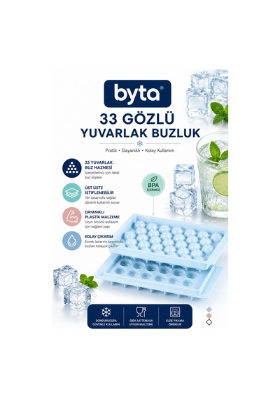 33 Gözlü Yuvarlak Buz Kalıbı - Bpa İçermeyen Plastik Buzluk, Kolay Çıkarılabilir, Gıda Temasına Uygun Pembe Beyaz Mavi 1 Adet Karışık Renkte Gönderilir Diğer