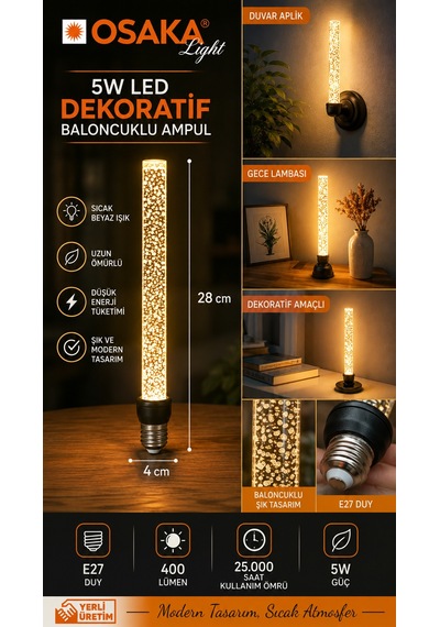 Osaka 5w Sarı Işık E27 Dekoratif Baloncuklu Led Ampul