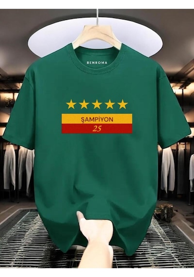 Şampiyon 25 Baskılı Unisex Tişört Yeşil