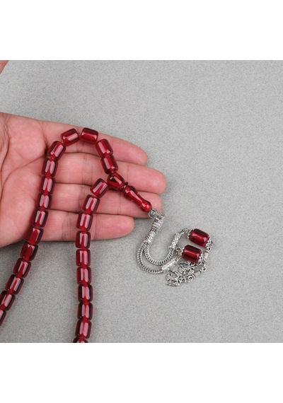 Katalin Çubuk Alpaka Püsküllü Kapsül Kesim 9x12mm Tesbih - Şeffaf Bordo Bordo
