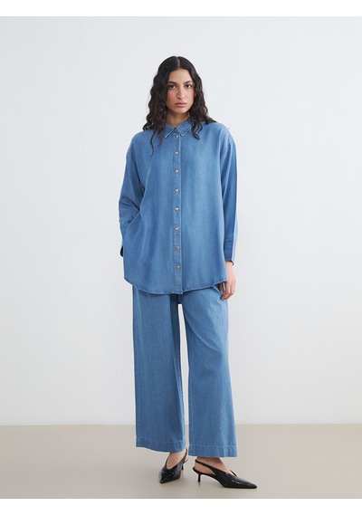 Lcw Modest İndigo Kadın Jean Gömlek Tunik