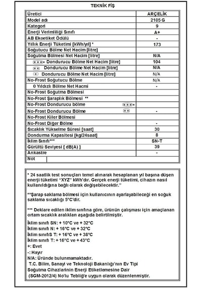 Arçelik 2105 G 104 LT Sandık Tipi Derin Dondurucu