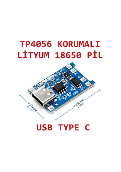 Robizstore TP4056 Korumalı Lityum Pil Şarj Devresi Type C Usb Batarya