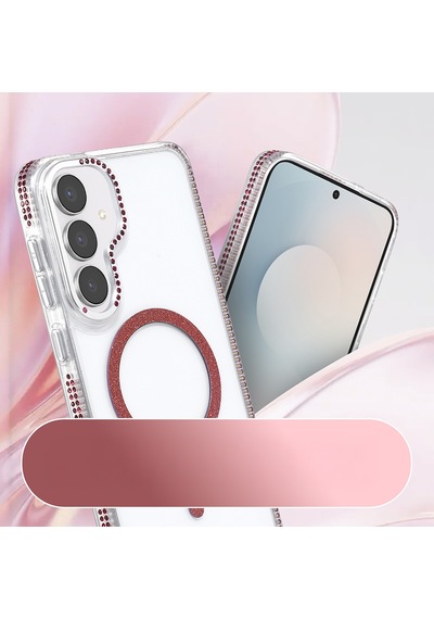 Galaxy S25 Fe Kılıf Taşlı Simli Magsafe Kamera Yükseltili Silikon Hesaplı Dünya Şeffaf