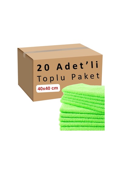 Toplu Paket 20-adet Mikrofiber Bez Seti Yeşil Renk, 40x40 Cm 160 Gsm Emici Tüylenmez Çabuk Kurur Mikrofiber Temizlik Genel
