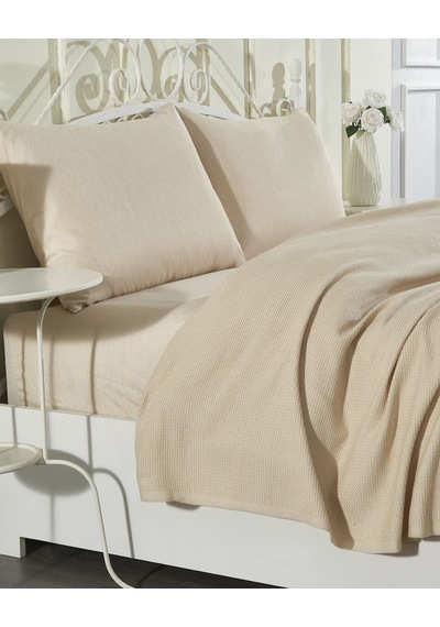 100% Pamuklu Kapuçino Lastikli Çarşaflı Pike Takımı 200x230 Cappuccino
