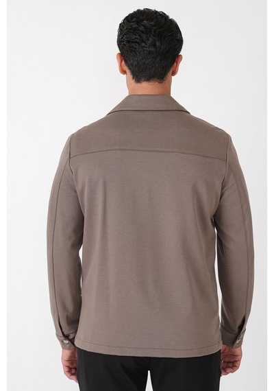 Comfort Fit Torba Cepli Esnek Pamuk Vizon Gömlek Ceket C 755