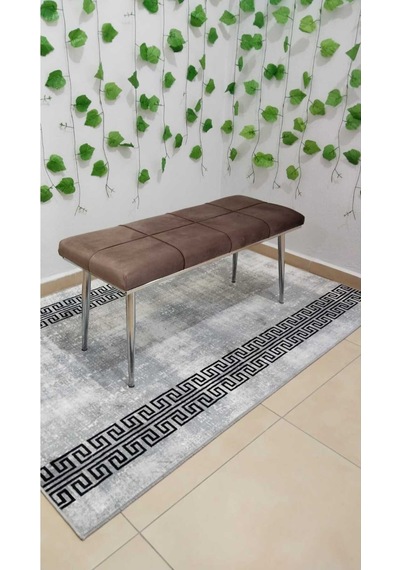 Özcan Metal Krom Metal Ayaklı Metal Kasalı Bench Mutfak Salon Antre Yatak Odası Puf Bank Kahverengi