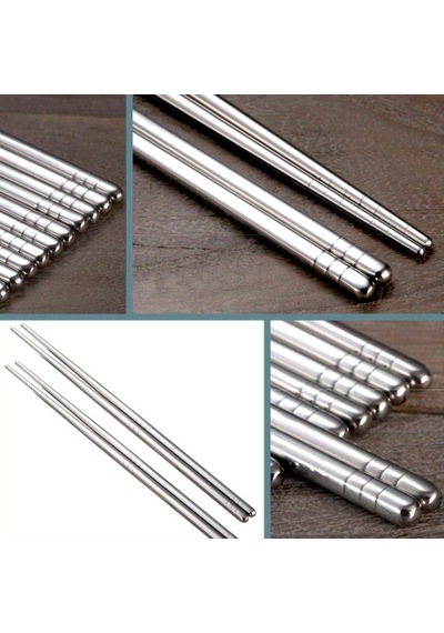 Omeniv İki Çift (4) 304 Hafif Çelik Chopstick Yemek Noodle Sushi