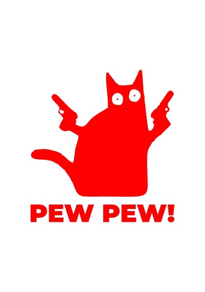 Pew Pew Kedi Sticker 17x17 Cm Kırmızı