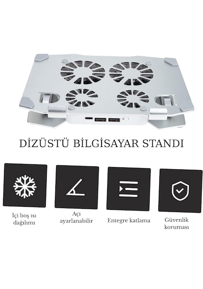 X16 Alüminyum Katlanabilir Laptop Soğutucu Stand 4 Fanlı Led Işıklı Ergonomik Tasarım Soğutucu Stand