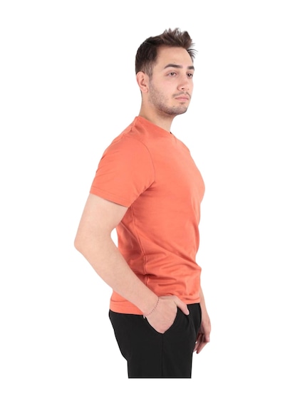 Cazador Erkek Slim Fit Bisiklet Yaka Pamuklu Düz Tişört 4623 Kiremit