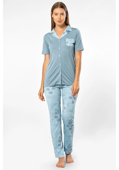 Türen 3376 Kadın Kısa Kollu Gömlek Pijama Takım-mavi Mavi