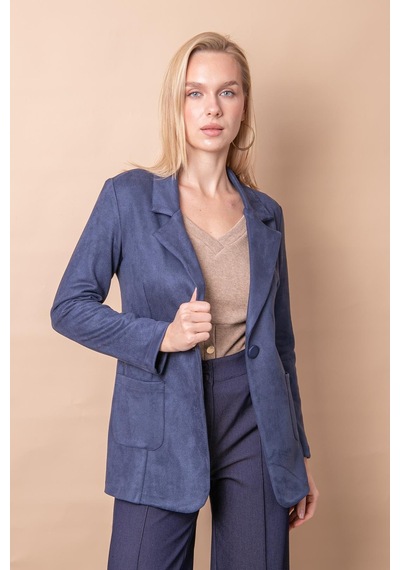 Kadın Hafif Likralı Süet Kumaş Cep Detaylı Düğmeli Blazer Hafif Uzun Ceket-lacivert Lacivert Kadın Hafif Likralı Süet Kumaş Cep Detaylı Düğmeli Blazer Hafif Uzun Ceket-lacivert Lacivert
