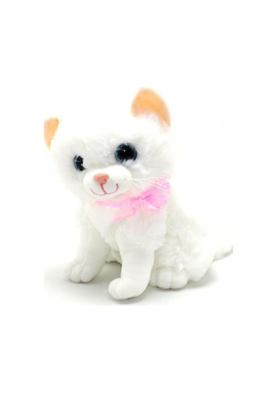 Miyavlayan Sesli Kedi Peluş 30 Cm Beyaz
