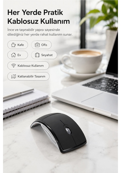 Katlanabilir 2.4g Kablosuz Mouse İnce Taşınabilir Ev & Ofis Tipi Siyah Mouse Çok Renkli Diğer