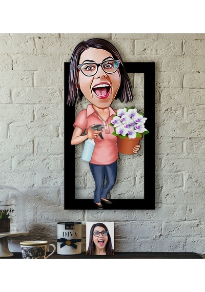 Kişiye Özel Ev Hanımı Karikatürlü 3D Ahşap Tablo-2