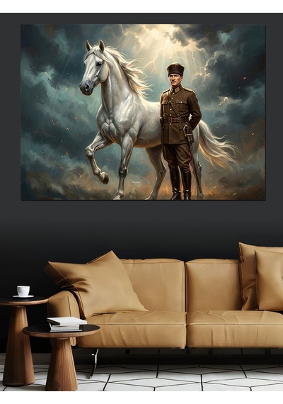 At Ve Mustafa Kemal Atatürk Dekoratif Kanvas - Mdf Ahşap Tablo