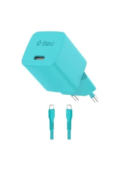 Ttec Smartcharger Gan 45W Avs PD Seyahat Hızlı Şarj Aleti + USB-C - USB-C 3A 120 CM Kablo Neon Mavi